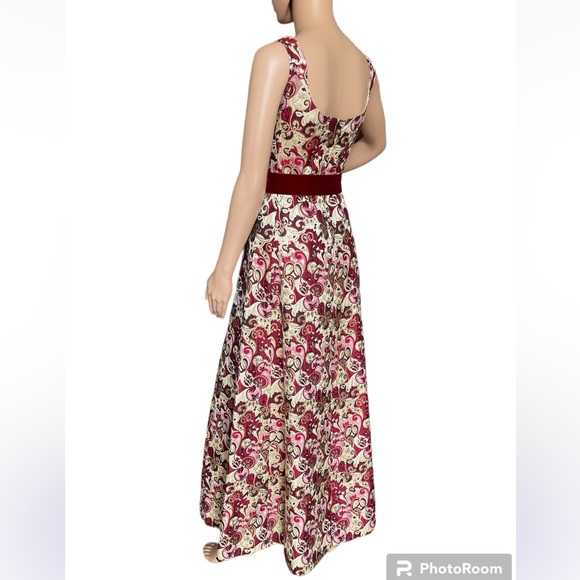 Vintage Gino Charles Brocade Metallic Maxi Dress with Velvet Belt XS Small - Picture 14 of 16